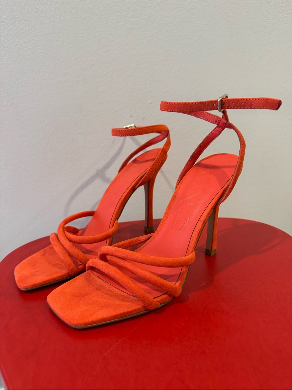 Mango Bright Orange Suede Strappy High Heels